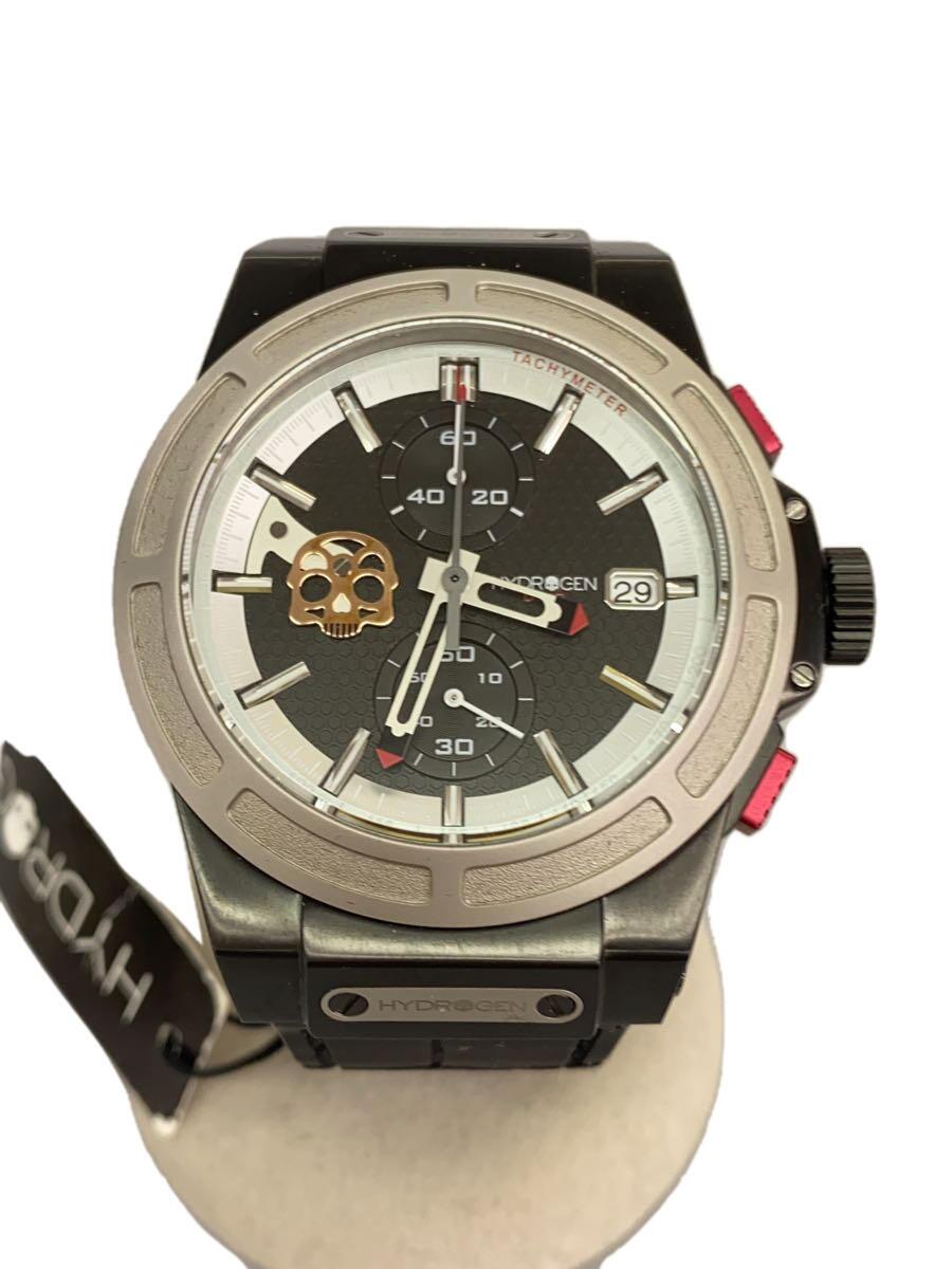 【中古】HYDROGEN◆OTTO CHRONO SKULL/石英ウオッチ/アナログ/天然ゴム/BLK/BLK/HW514409【服飾雑貨他】