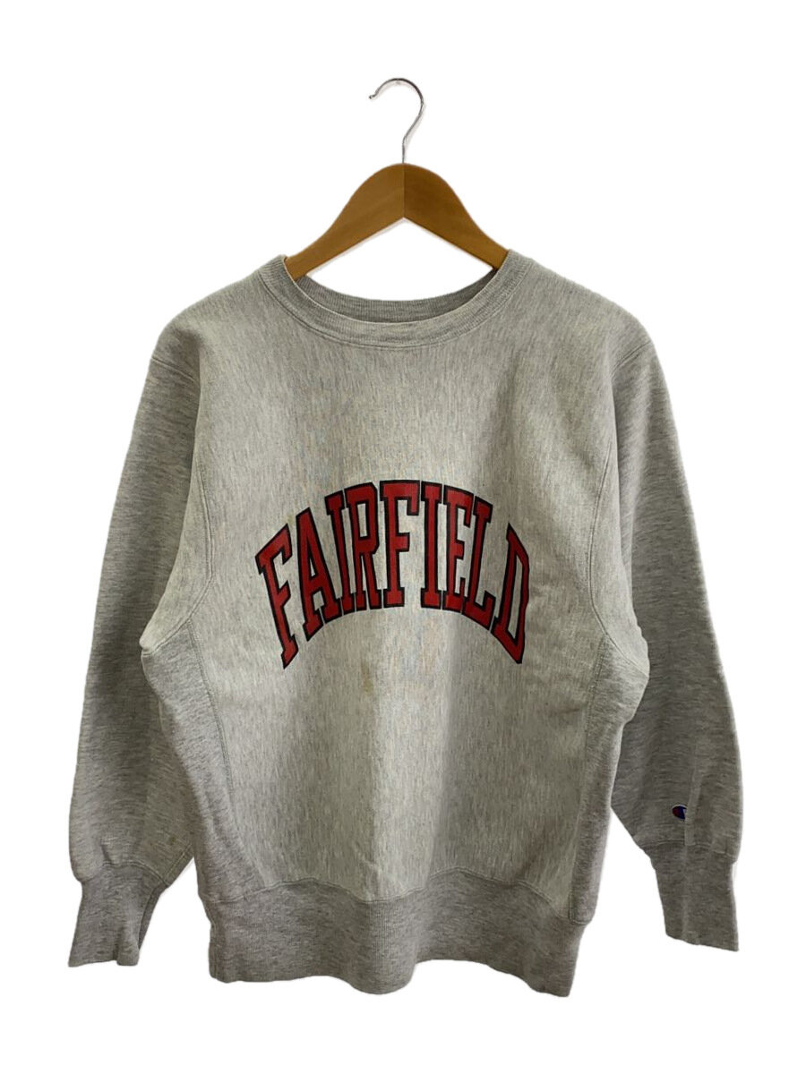 【中古】Champion◆90s/REVERSE WEAVE/刺しゅう引き舟/USA製/分科大学ロゴタイプ/汗水/L/綿織物/GRY【メンズウェア】