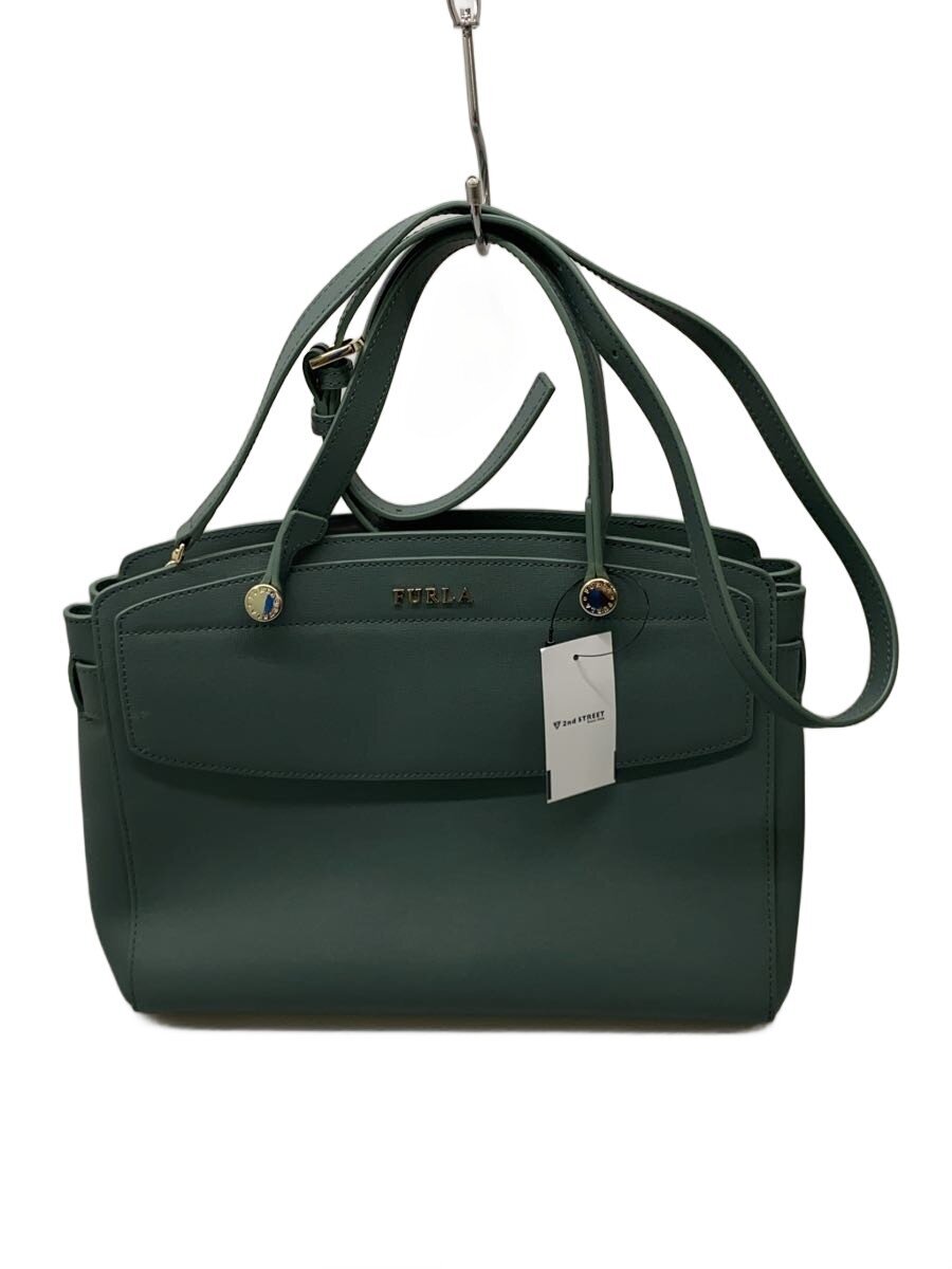 【中古】FURLA◆ハンドバック/なめし革/GRN/無地/B2J0【御徒面子】