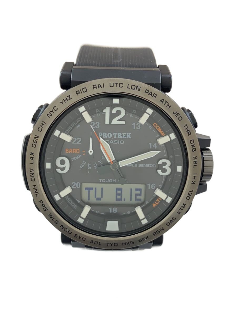 【中古】CASIO◆ソーラーウオッチ_PRO TREK/デジアナ/天然ゴム/BLK/BLK【服飾雑貨他】