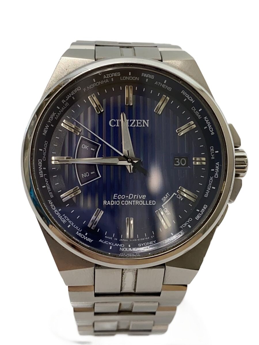 【中古】CITIZEN◆ソーラーウオッチ/アナログ/ステンレス鋼/BLK/SLV/H145-S116643【服飾雑貨他】