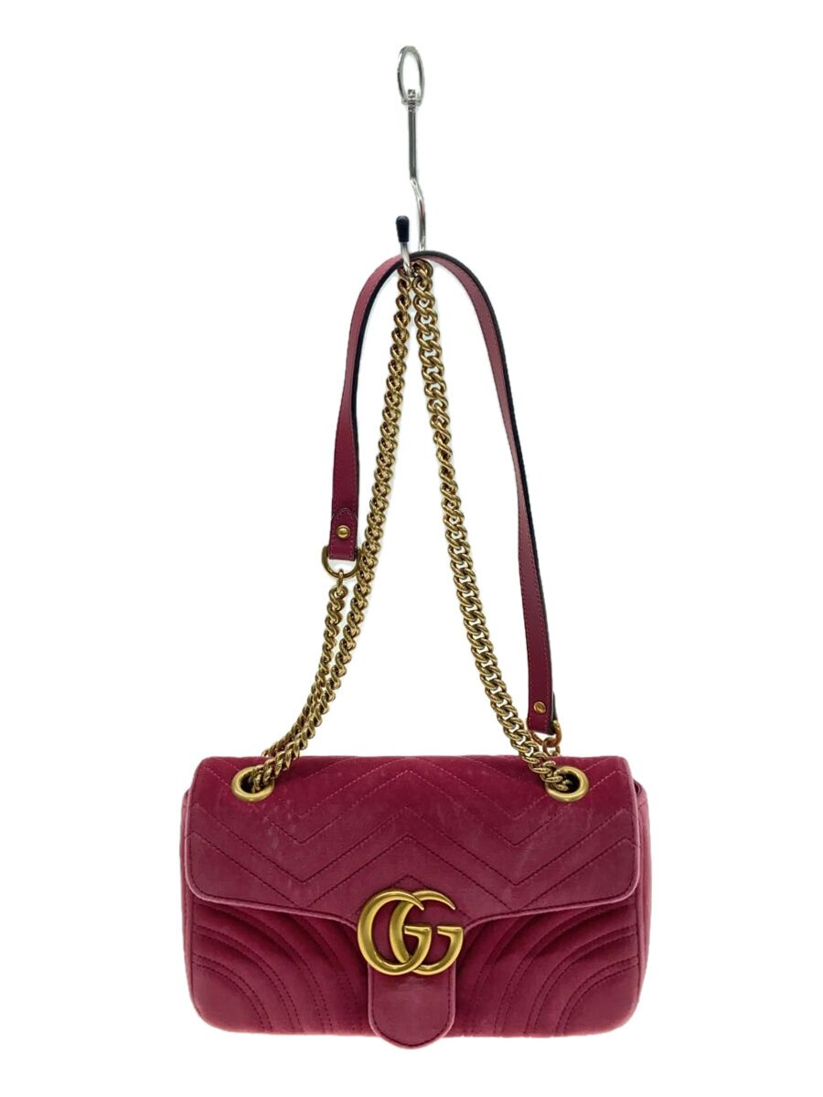 【中古】GUCCI◆チェーン店ショルダーバッグ_GGマーモント_天鵞絨/天鵞絨/PNK/無地//【御徒面子】