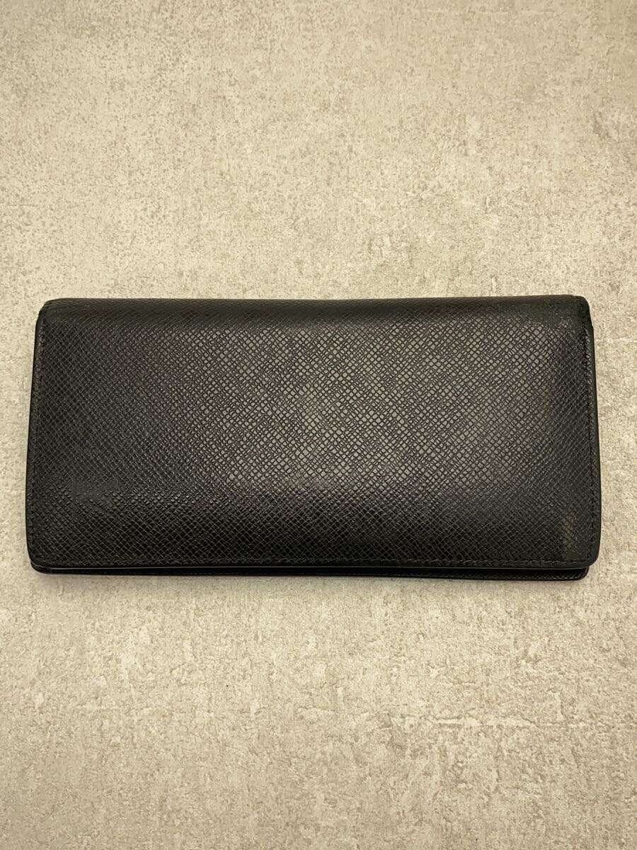 【中古】LOUIS VUITTON◆ポルト・フォイユ・ブラザ_タイガ_BLK/牛革/BLK【服飾雑貨他】