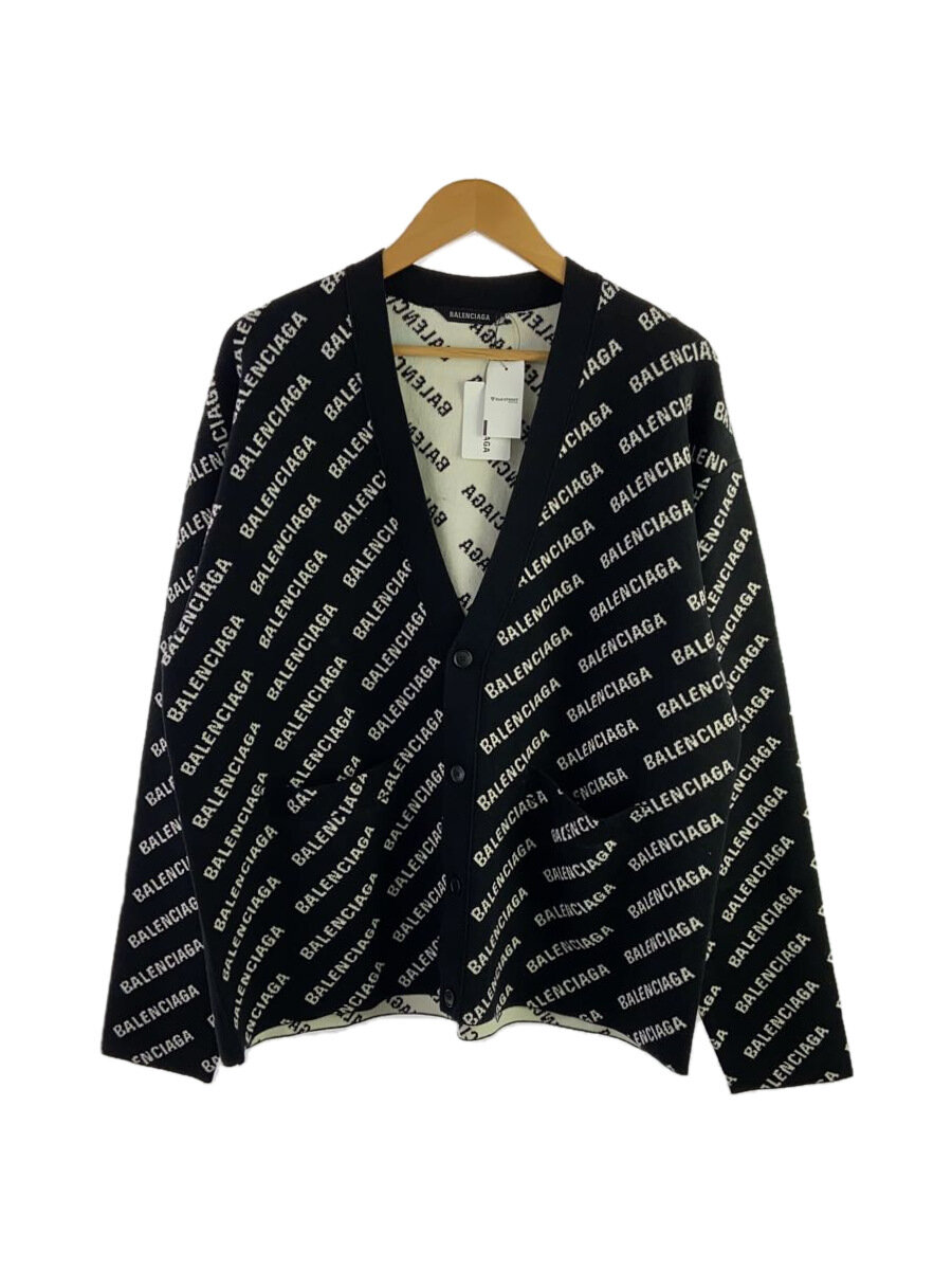 【中古】BALENCIAGA◆22AW/All Over Logo Cardigan/L/綿織物/BLK/総柄/736248//【メンズウェア】