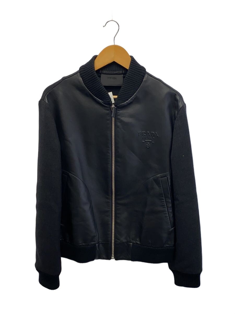 【中古】PRADA◆エンボスロゴ/ボンバージャケット/44/なめし革×羊毛/BLK/SGC194 S231 12C7//【メンズウェア】