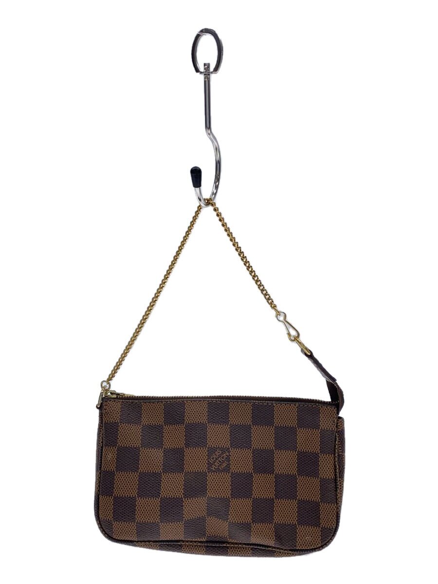 【中古】LOUIS VUITTON◆ミニ・ポシェット・アクセソワール_ダミエ・エベヌ_BRW/PVC/BRW【御徒面子】
