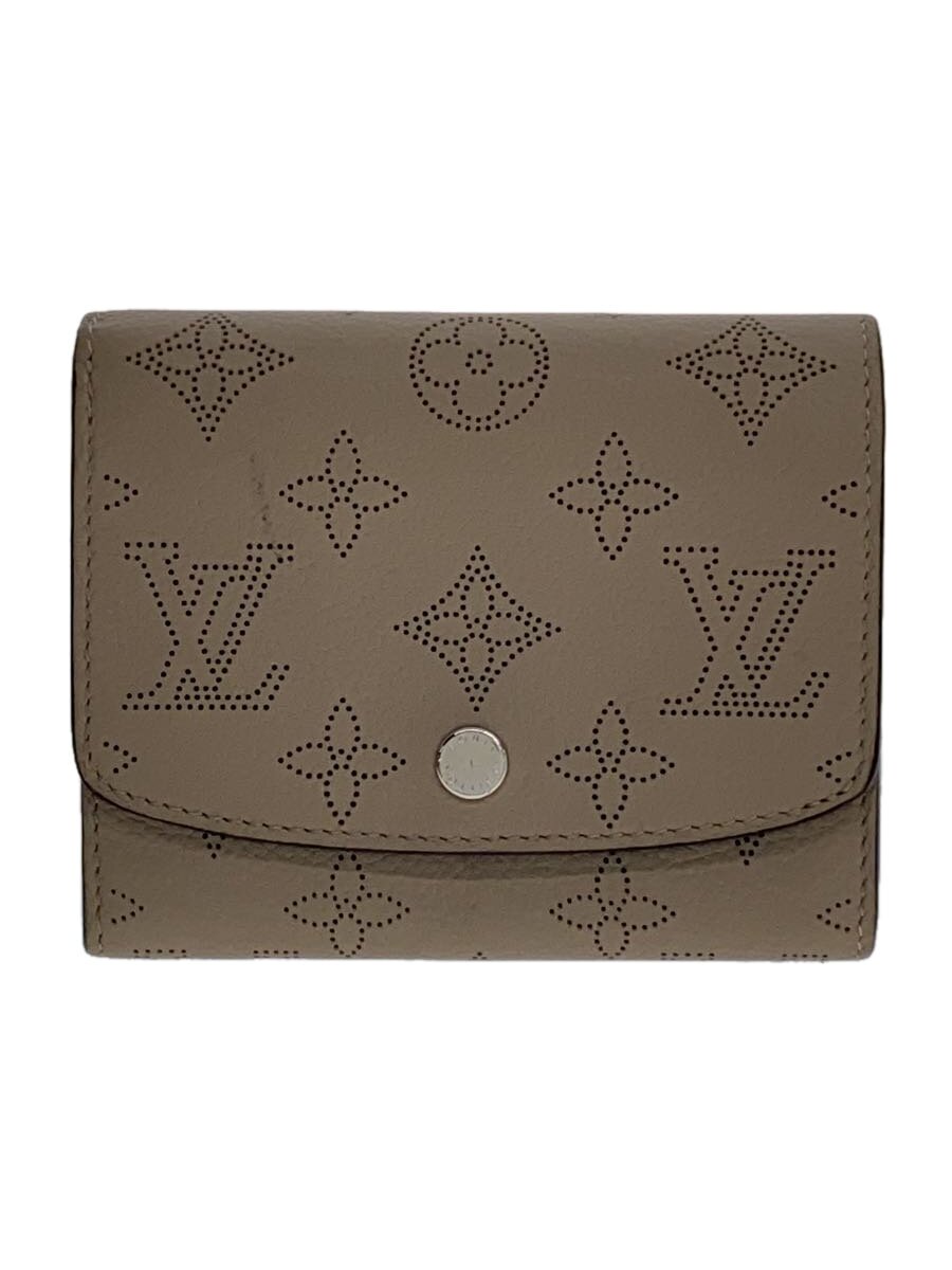 【中古】LOUIS VUITTON◆ポルト・フォイユ・イリスコンパクト_マヒナ_BEG_ガレ/レザー/BEG/レディース【服飾雑貨他】