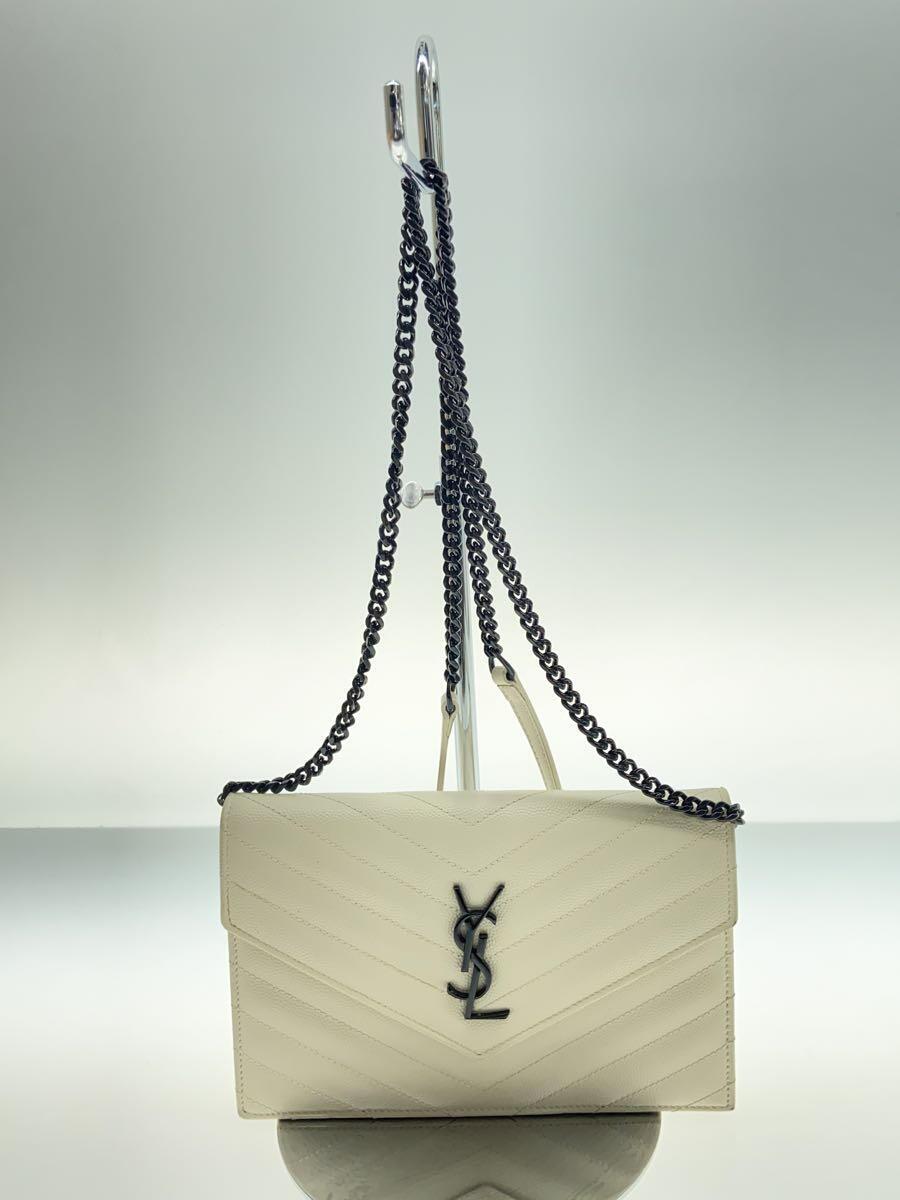 【中古】SAINT LAURENT◆チェーンウォレット/マテラッセ/ショルダーバッグ/レザー/ホワイト/393953・0116【バッグ】｜2ｎｄ STREET 店