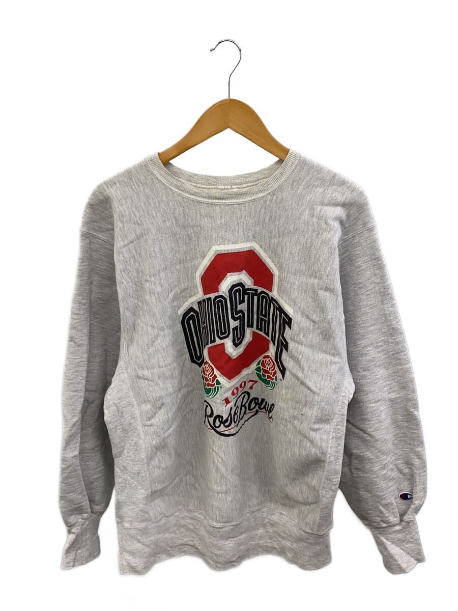 【中古】Champion◆リバースウィーブ/90s/OHAIO STATE/引き船手抜かり/流汗/--/綿織物/GRY/刷り上げる【メンズウェア】