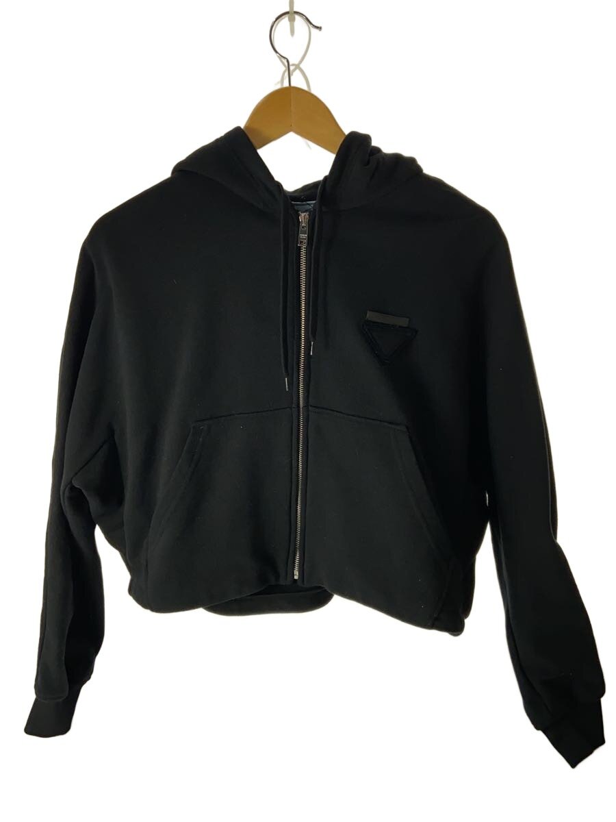 【中古】PRADA◆トライアングルクロップドジップパーカー/S/綿織物/BLK/無地/138590 R212 10FI//【レディースお召しもの】