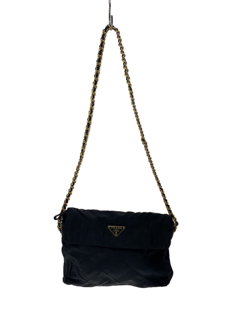 【中古】PRADA◆３角形ロゴタイプ/テスート/キルティング/チェーン店/ショルダーバッグ/BLK//【御徒面子】