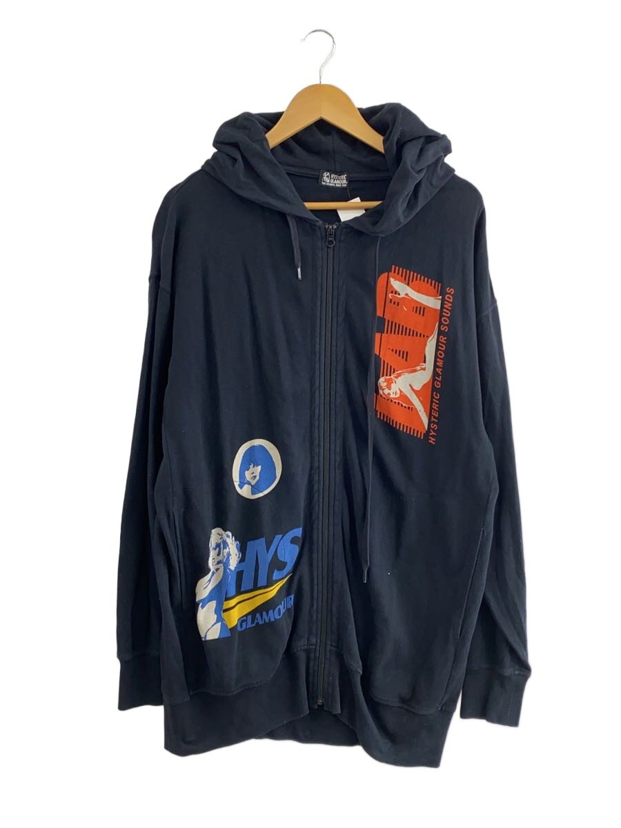 【中古】HYSTERIC GLAMOUR◆19SS/SCRATCH pt ビッグパーカー/FREE/綿織物/BLK/01192CF01//【レディース御召しもの】