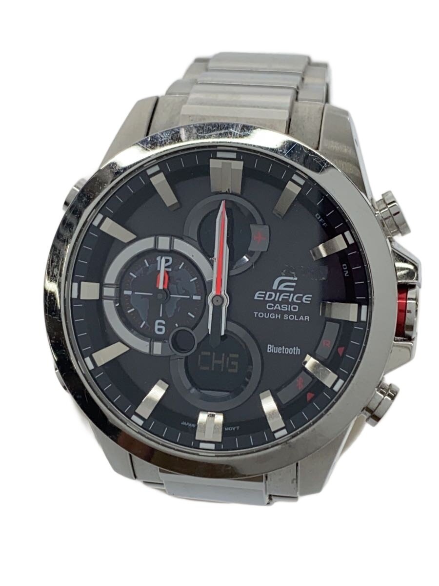 【中古】CASIO◆ソーラーウオッチ/アナログ/ステンレス鋼/BLK/SLV/ECB-500【服飾雑貨他】