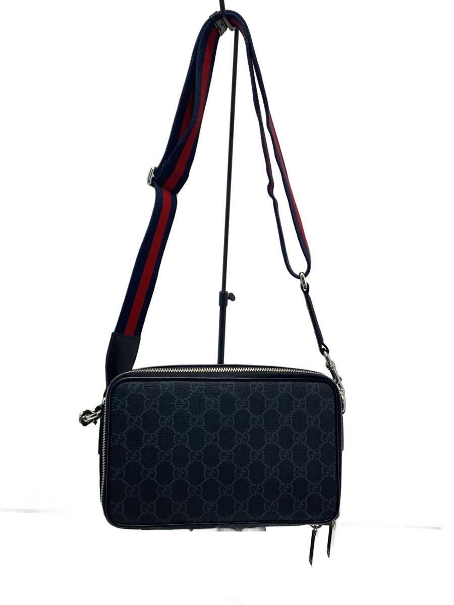 【中古】GUCCI◆GGスプリーム/ショルダーバッグ/なめし革/BLK/総柄【御徒面子】
