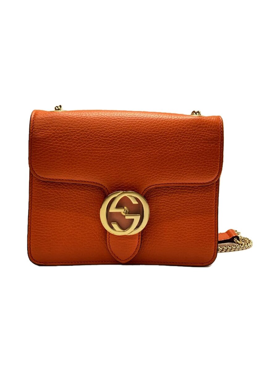 【中古】GUCCI◆チェーン店・ショルダーバッグ_インターロッキングG/なめし革/ORN/無地【御徒面子】