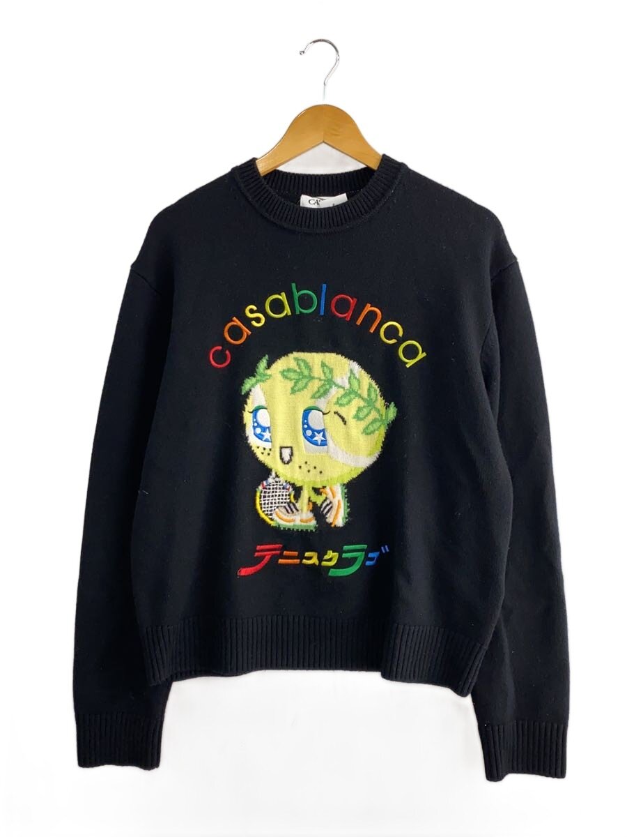 【中古】CASABLANCA◆編み物・ティーシャツ(朦朦たる)/M/羊毛/BLK/無地/M-AW25-KW-1099-01//【メンズウェア】