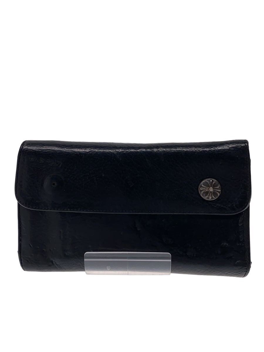 【中古】CHROME HEARTS◆長金入れ/なめし革/BLK/メンズ/WAVE CROSS BTN【服飾雑貨他】
