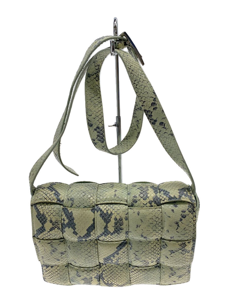 【中古】BOTTEGA VENETA◆PADDED CASSETTE/パイソン/クロスボディバッグ/なめし革/GRN/毛の荒物//【御徒面子】