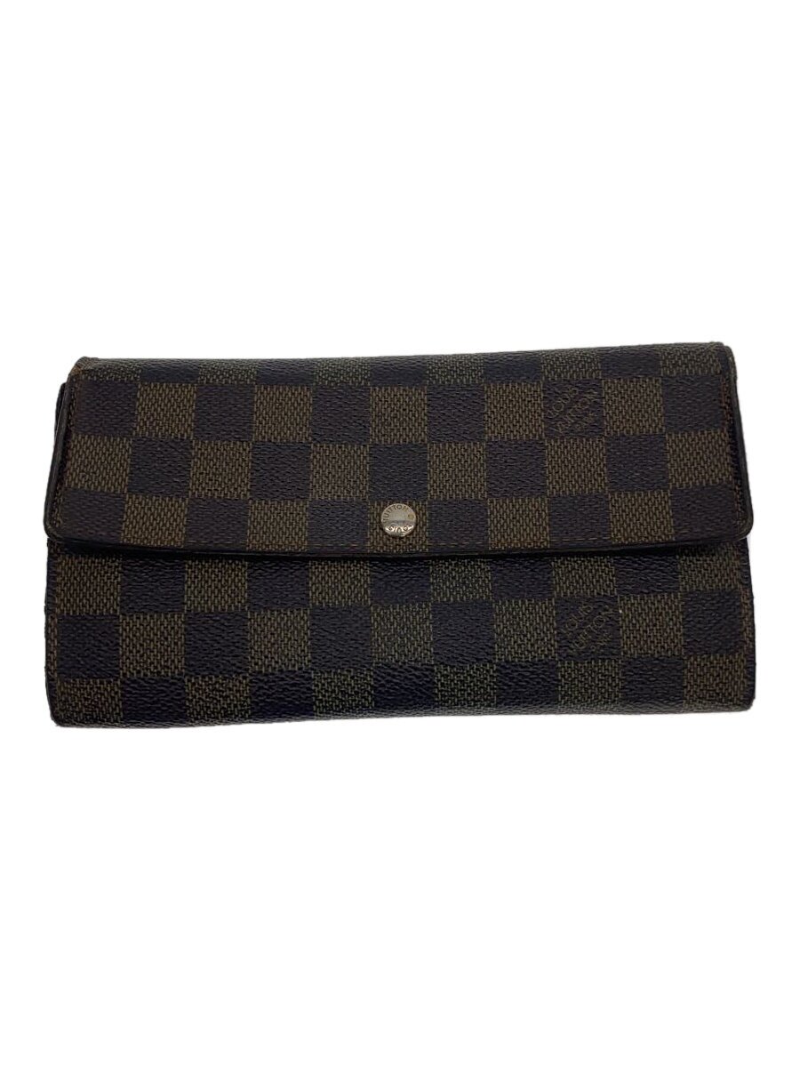 【中古】LOUIS VUITTON◆ポシェット・ポルト・モネ・カルト・クレディ_ダミエ・エベヌ_BRW/PVC/BRW/レディース【服飾雑貨他】