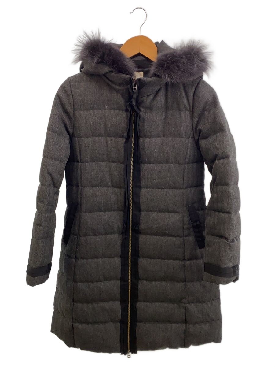 【中古】LANVIN en Bleu◆ロングダウンジャケット/40/ポリエステル/BLK/無地/3806115/毛玉有【レディース御召しもの】