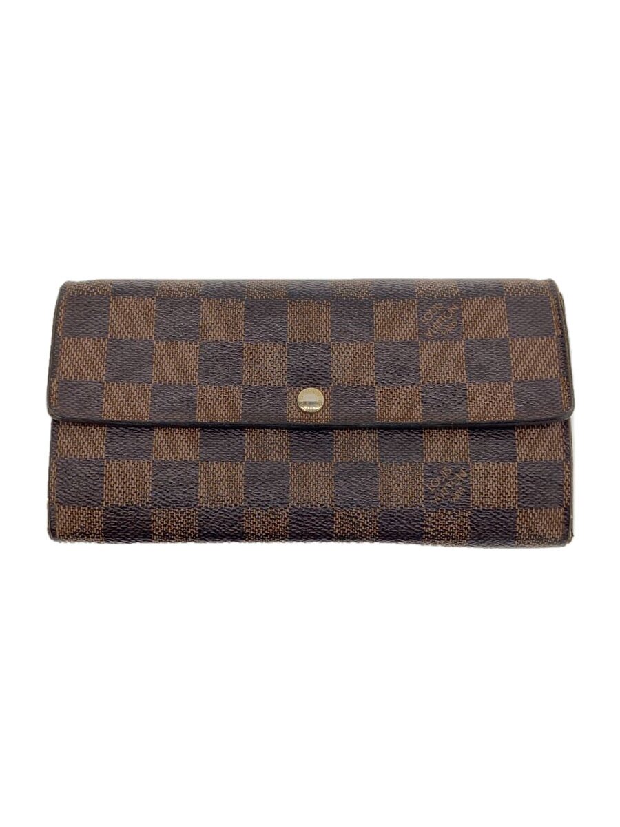 【中古】LOUIS VUITTON◆1)ポルト・フォイユ・サラ_ダミエ・エベヌ_BRW/PVC/BRW/レディース【服飾雑貨他】
