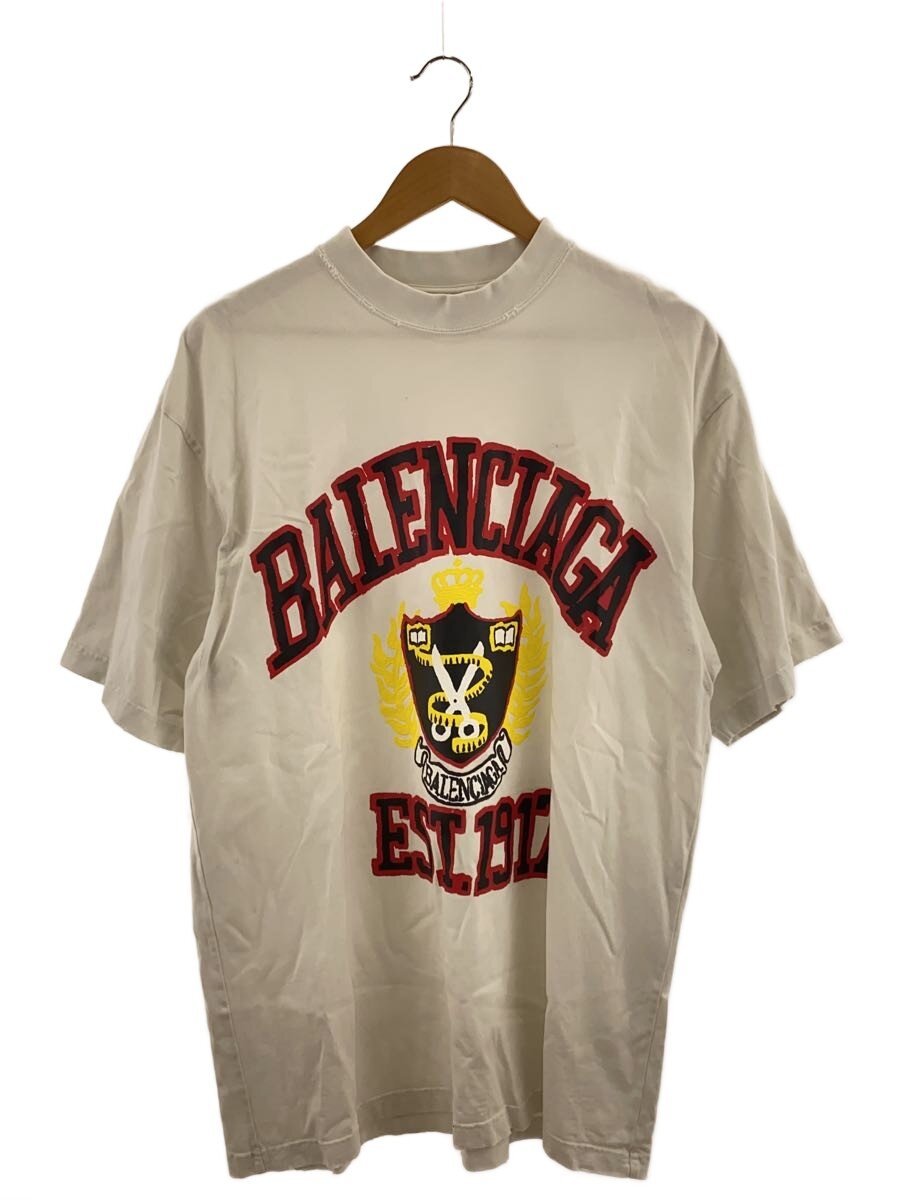 【中古】BALENCIAGA◆College Medium Fit T-Shirt/ティーシャツ/XS/綿織物/WHT//【メンズウェア】