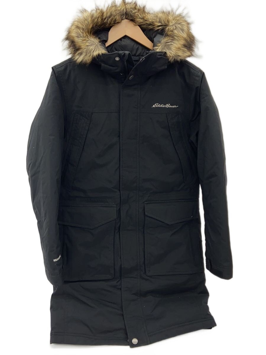 【中古】EDDIE BAUER◆ウェザーエッジスーペリアダウンスタジアムコート/XS/ナイロン/BLK/無地/0247【メンズウェア】