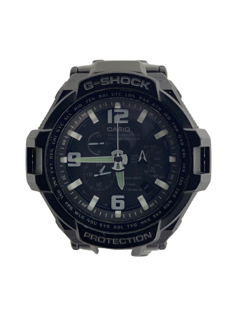 【中古】CASIO◆SKY COCKPIT/スカイコクピット/G-SHOCK/電磁波/ソーラー/アナログ/BLK【服飾雑貨他】