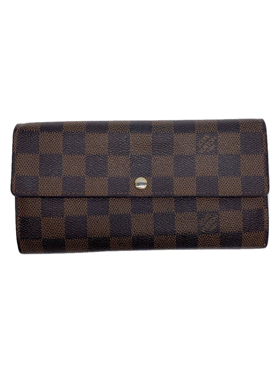 【中古】LOUIS VUITTON◆1)ポルト・フォイユ・サラ_ダミエ・エベヌ_BRW/PVC/BRW/総柄/メンズ【服飾雑貨他】