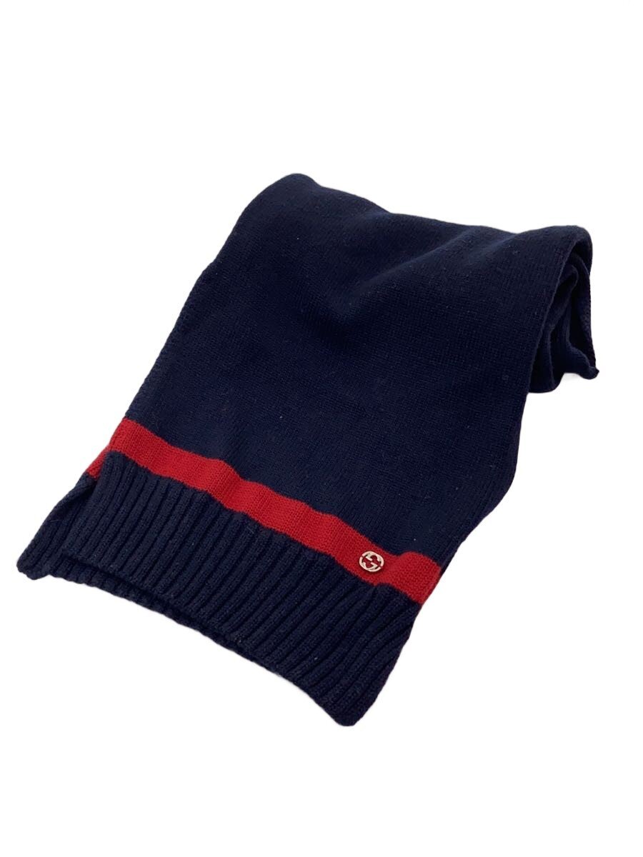 【中古】GUCCI◆インターロッキングG金具/リブニットマフラー/羊毛/NVY/メンズ【服飾雑貨他】
