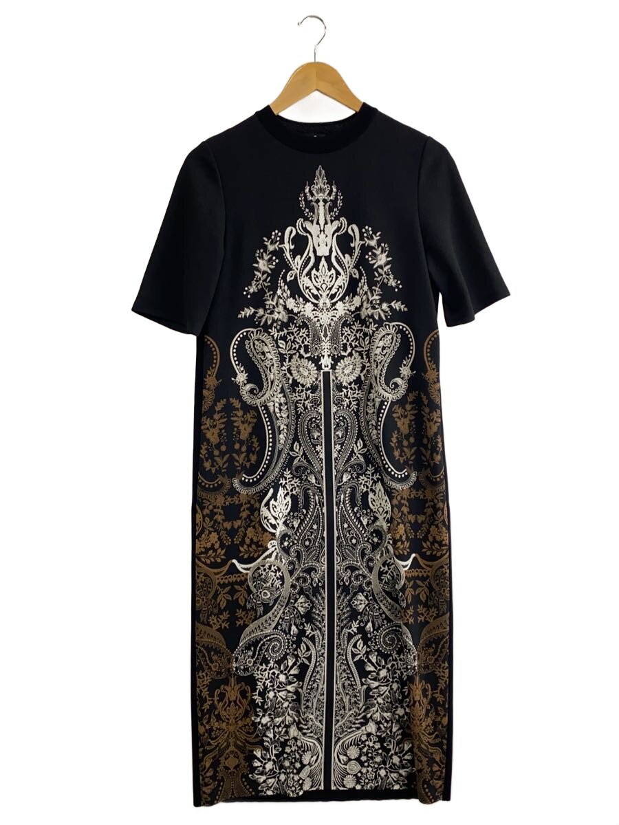 【中古】LANVIN COLLECTION◆フラワーペイズリーパネルプリントドレス/38/ポリエステル/BLK/2585328//【レディース御召しもの】