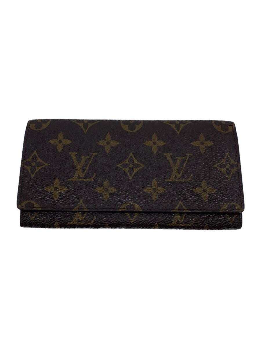【中古】LOUIS VUITTON◆ポルト・円_モノグラム・キャンバス_BRW/レザー/レディース【服飾雑貨他】