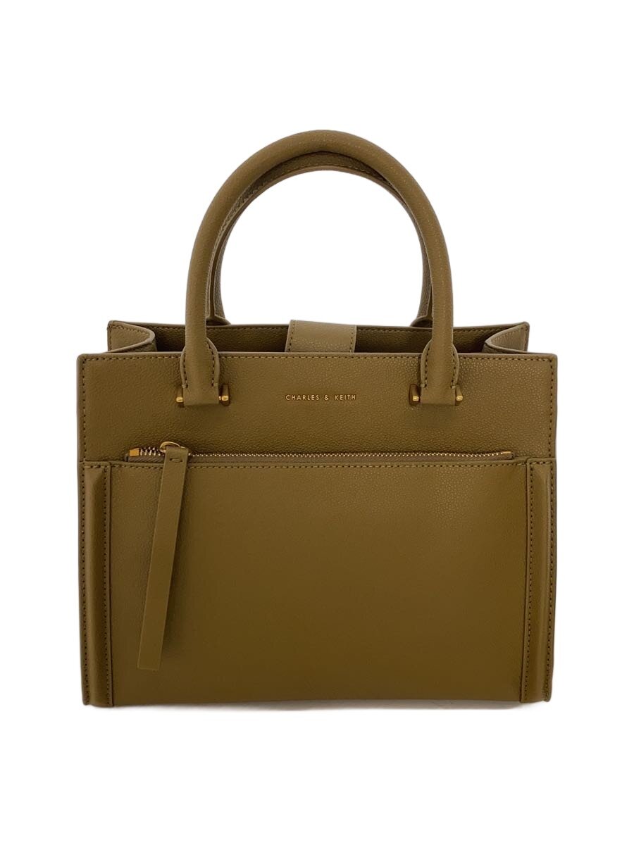 【中古】CHARLES\u0026KEITH◆Anwen/アンウェンストラクチャートートバッグ/CK2-30782210/底鋲付/2WAY/カーキ【御徒面子】