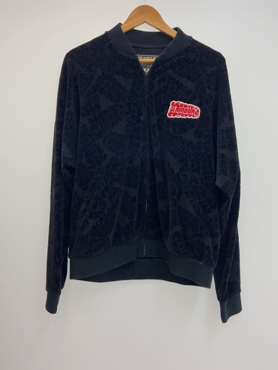 【中古】HYSTERIC GLAMOUR◆FLAME LOGO柄ジャカードジャンパ-/ジップパーカー/XL/綿織物/黒いこと/無地【メンズウェア】