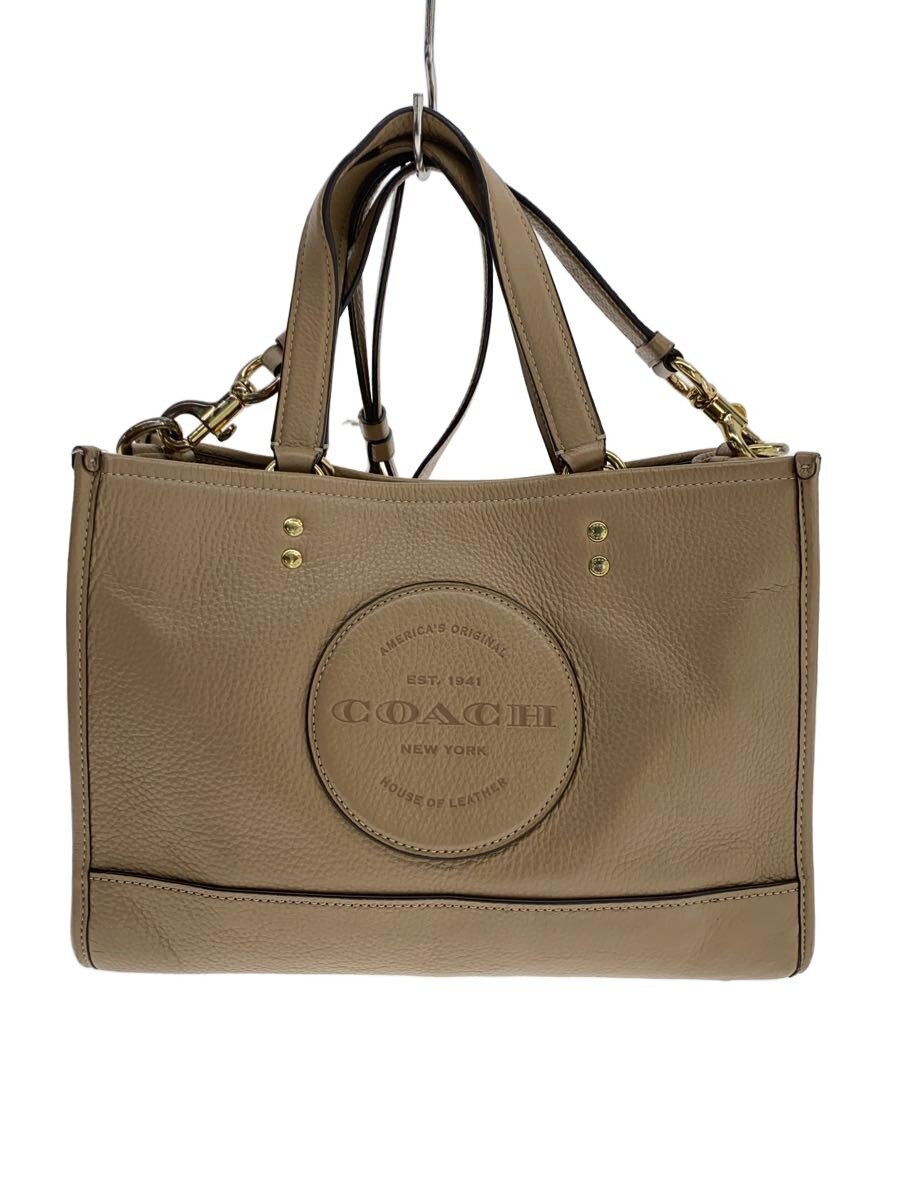 【中古】COACH◆デンプシー・キャリーオール_ウィズ継ぎ切れ/なめし革/BEG【御徒面子】