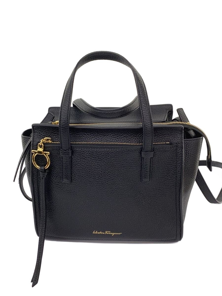 【中古】Salvatore Ferragamo◆エイミー/2WAY/なめし革/BLK/無地/金-21/F476【御徒面子】