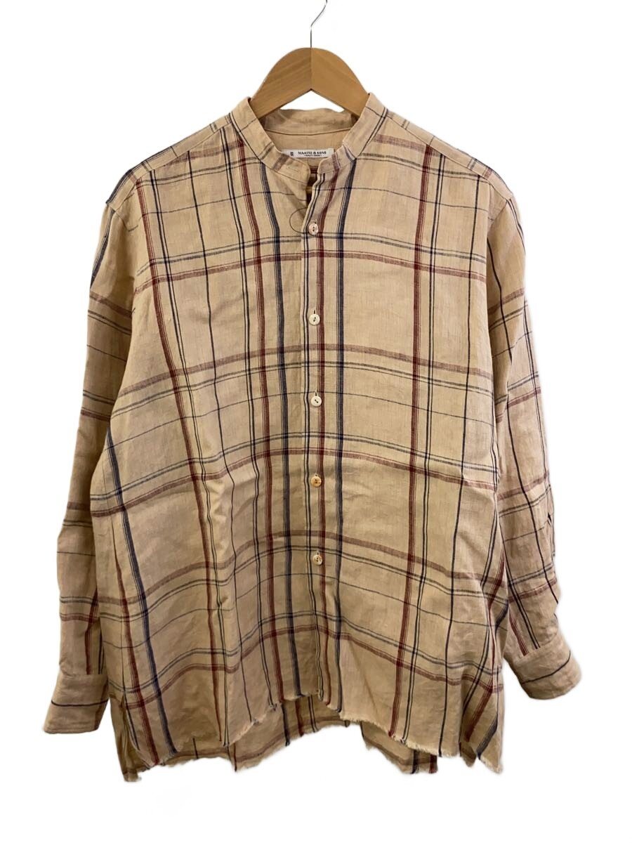 【中古】MAATEE\u0026SONS◆BAND COLLAR SHIRTS/長袖プルオーバー/1/リネン/BRW/MT3103-0606B//【メンズウェア】