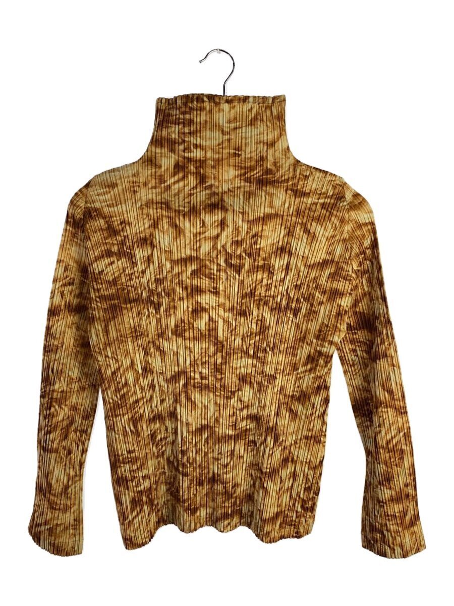 【中古】PLEATS PLEASE ISSEY MIYAKE◆プリーツミドルネックカットソー/4/ポリエステル/駱駝/PP03-JK965【レディース御召しもの】