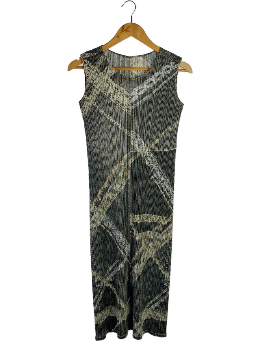【中古】PLEATS PLEASE ISSEY MIYAKE◆06SS/ジーンズ書き換える/チェーン店柄/ノースリーブ衣装/4/ポリエステル/薄墨色/PP61-JH606【レディースお召しもの】