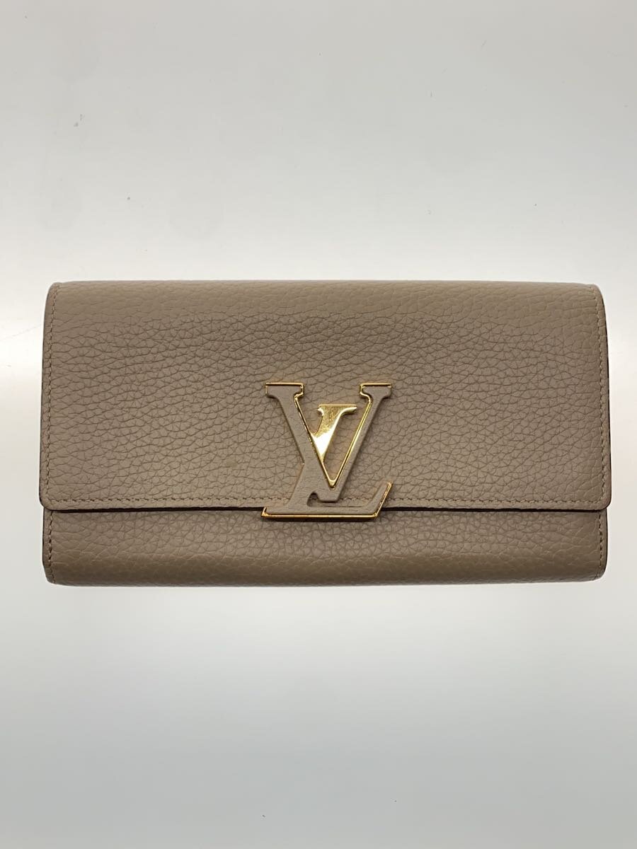 【中古】LOUIS VUITTON◆ポルト・フォイユ・カプシーヌ_パルナセア_BEG/なめし革/BEG/レディース【服飾雑貨他】