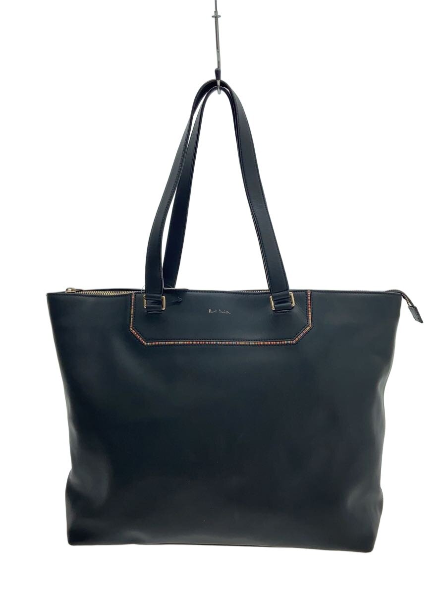 【中古】Paul Smith◆トートバッグ/なめし革/BLK/無地/aps234【御徒面子】