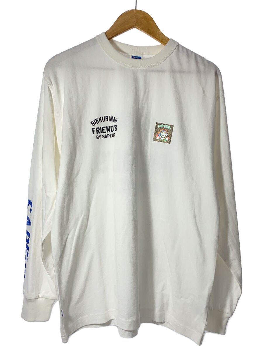 【中古】A Elegantes SAPEur◆BIKKURIMAN FRIENDS TEE/長袖プルオーバー/L/綿織物/WHT/刷り上げる【メンズウェア】