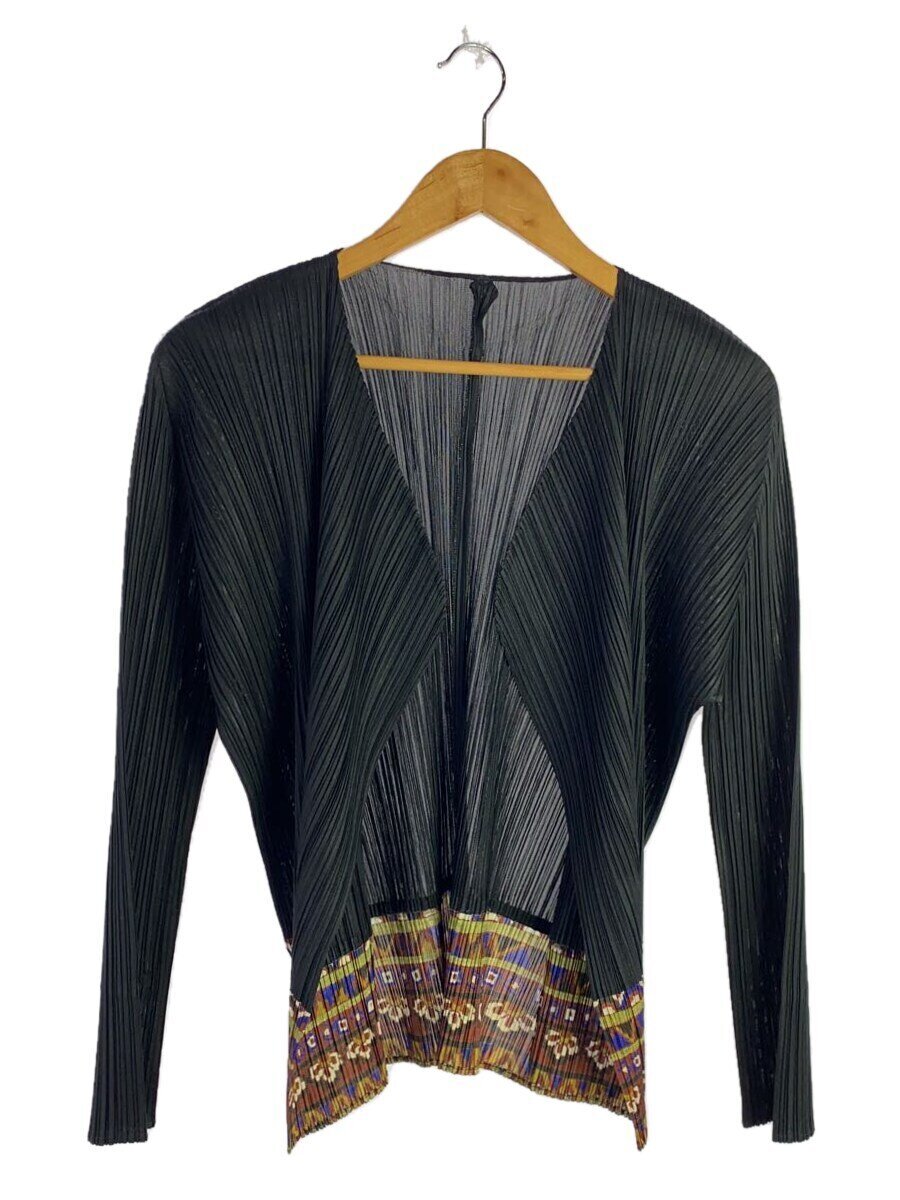 【中古】PLEATS PLEASE ISSEY MIYAKE◆筋目ジレー/裾柄うつり変わり/4/ポリエステル/黒いこと/PP53-J0872【レディース御召しもの】
