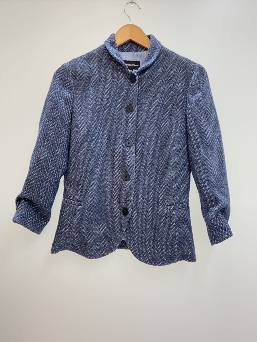 【中古】EMPORIO ARMANI◆上衣/40/綿織物/青碧/杉綾模様【レディース御召しもの】