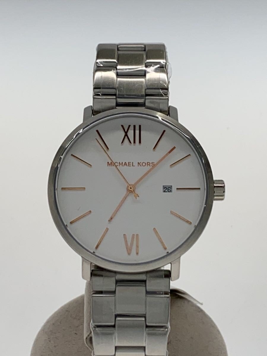 【中古】MICHAEL KORS◆石英ウオッチ/アナログ/ステンレス鋼/WHT/SLV/MK-8801【服飾雑貨他】