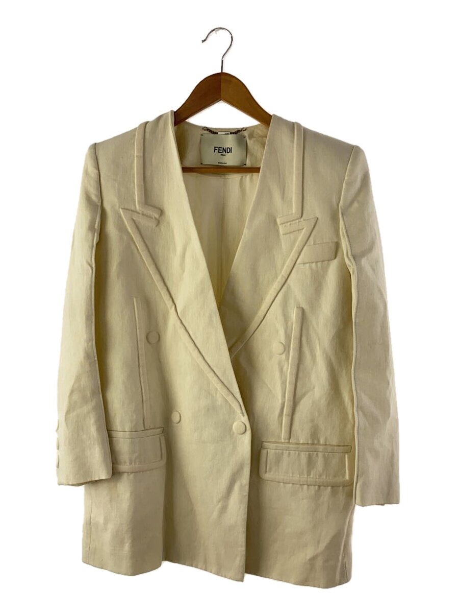 【中古】FENDI◆ラペル 下げ翼目論む/ダブル/上衣/38/リネン/WHT/FJ7136 AF79//【レディース御召しもの】