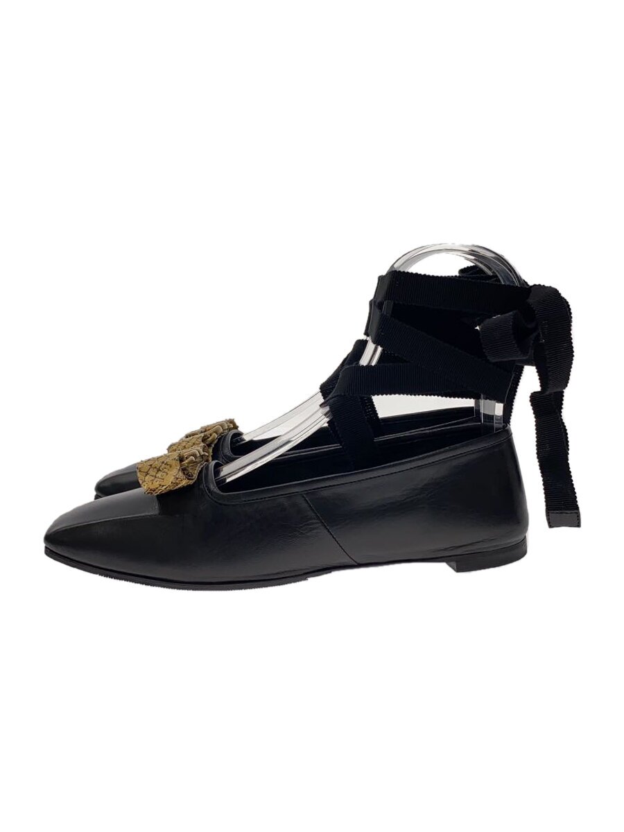 【中古】GUCCI◆リボンフラットパンプス/パイソン/36/BLK/なめし革//【シューズ】