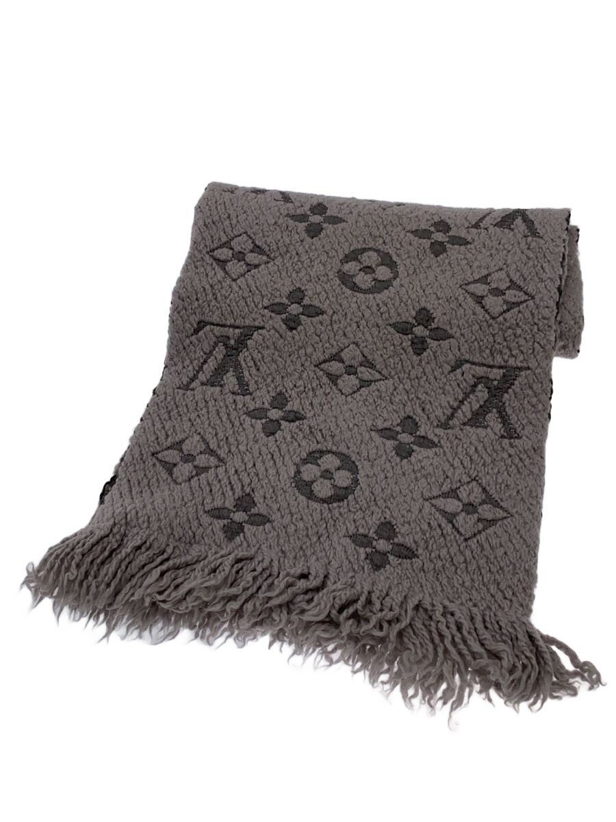 【中古】LOUIS VUITTON◆エシャルプ・ロゴマニア_モノグラム/羊毛/GRY/総柄/レディース/シミ有/洗い濯ぎ縮み有//【服飾雑貨他】