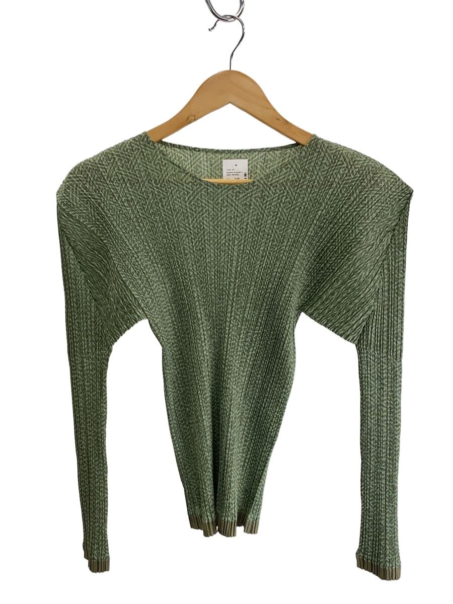 【中古】PLEATS PLEASE ISSEY MIYAKE◆長袖カットソー/3/ポリエステル/緑であること/総柄/PP82-JK402【レディース御召しもの】