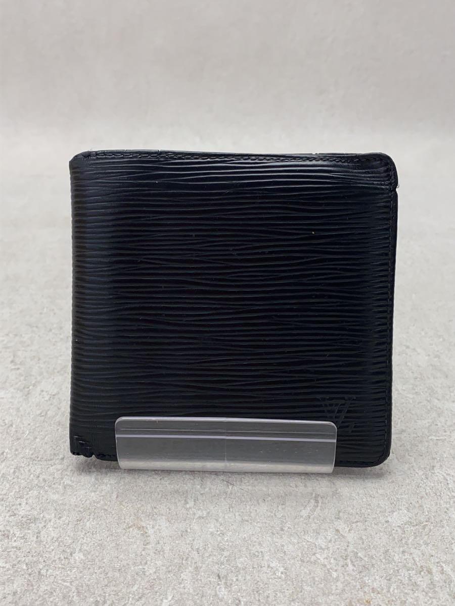 【中古】LOUIS VUITTON◆ポルト・フォイユ・マルコ_エピ_BLK/レザー/BLK/メンズ【服飾雑貨他】